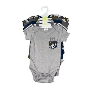 238. Baby Gear Gray, Navy & Olive Camo Short-Sleeve One-Piece Set (5-Pack)
